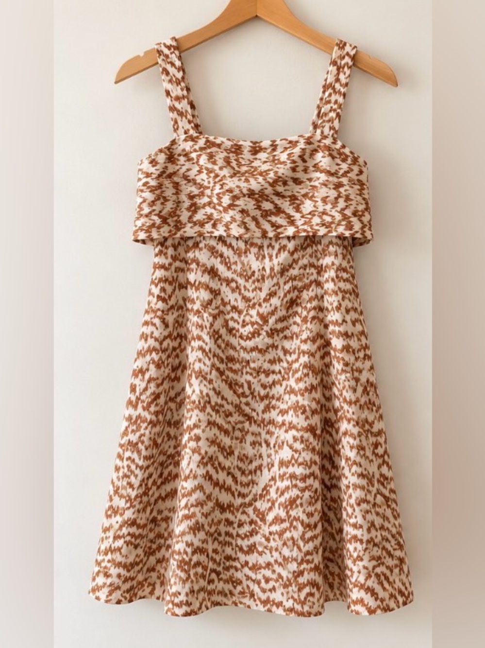 Theory Cream and Brown Printed Tie-Front Sundress